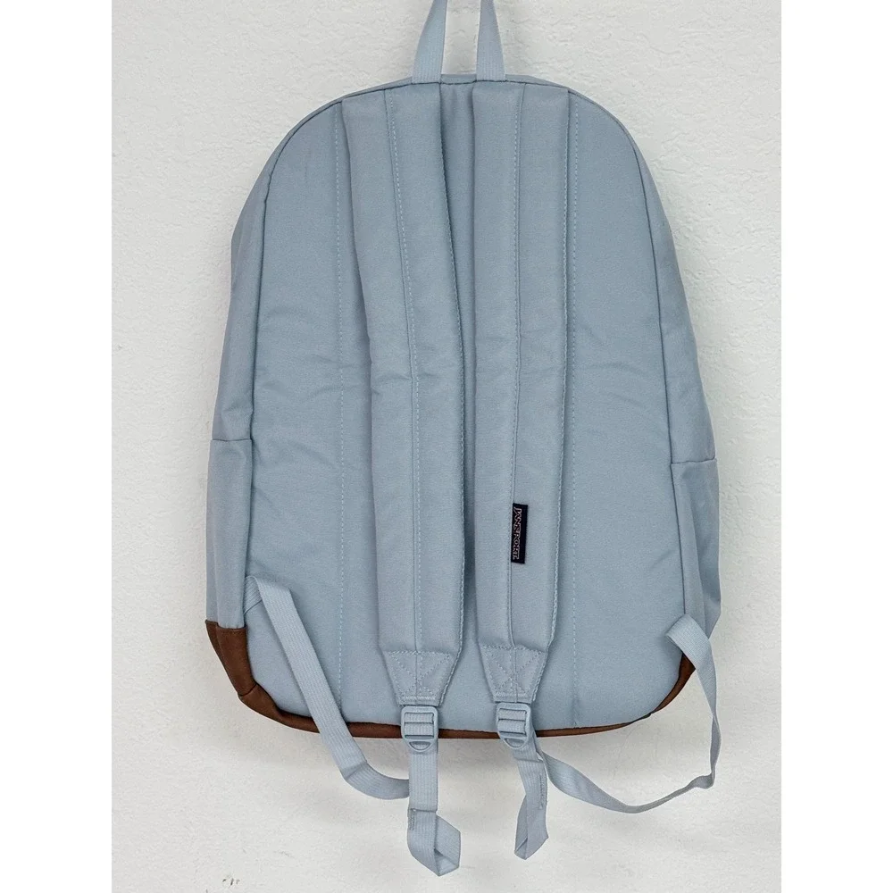 JanSport Cortlandt Backpack Blue Dusk Brown Faux Leather Trim JS0A2T3N78Y NWT